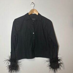 J. Crew Collection Women’s Black Shirt With Feather Trim on Sleeves Size 4 NWT